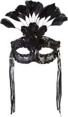 Sequin Feather Masquerade Eye Mask, Black, One Size, Wearable Costume Accessory - Pack of 6
