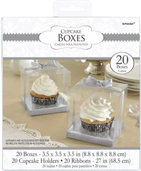 Square Individual Cupcake Boxes, Silver/Clear, 3.5-inch, 20-pk
