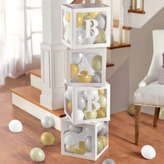 Baby Round Balloon Box Kit with Latex Balloons, Gold/White/Silver, 47-inch, 68-pk