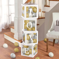 Love Round Balloon Box Kit, Gold/White/Silver, 47-inch, 68-pk