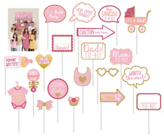 Glitter Pink & Gold Baby Shower Photo Booth Props, 21-pc