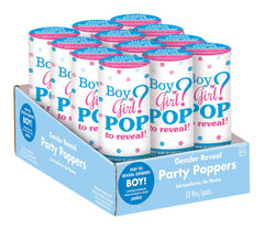Confetti Cannon Poppers, Pink, 12-pk, Gender Reveal
