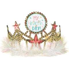 "Happy Cake Day" Light-Up Tinsel Trim Tiara, Gold, One Size