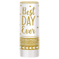 Best Day Ever Confetti Cannon Poppers, White/Gold, for Wedding, 12-pk