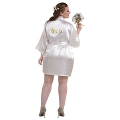 Bride Satin Glitter Robe, Gold/White, Plus Size