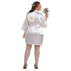 Bride Satin Glitter Robe, Gold/White, Plus Size