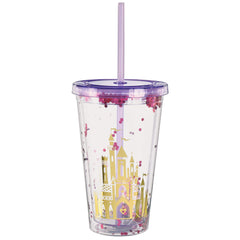 Disney Princess Confetti Tumbler Plastic Cup, Purple/Clear, 16-ounce