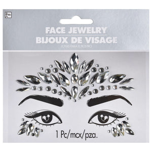 Self-Adhesive Face Jewel Stickers, Silver, One Size, Wearable Costume Accessory
