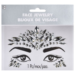 Self-Adhesive Face Jewel Stickers, Silver, One Size, Wearable Costume Accessory