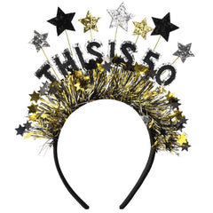 Black & Gold Fringe This is 50 Headband, for Birthday/Party