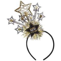 Deluxe Happy New Year Stars Headband, Black/Silver/Gold, One Size