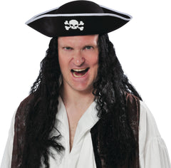 Pirate Hat, Skull & Crossbones, Black/White, One Size