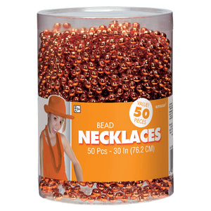 Orange Beaded Necklace, 30-inch, 50-pack