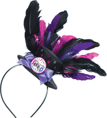 "Officially Retired" Feather Fascinator Headband, Black/Pink/Purple, One Size