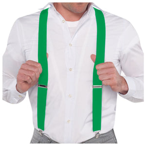 Festive Green Adjustable Y-Back Suspenders, One Size