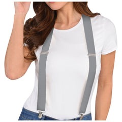Silver Adjustable Y-Back Suspenders, One Size