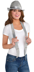 Silver Adjustable Y-Back Suspenders, One Size