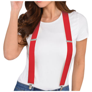 Bold Red Y-Back Suspenders - Adjustable Costume Accessory