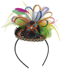 Fiesta Mini Sombrero Hat Headband, Sequin & Feather, One Size