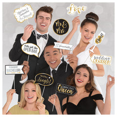 Mr & Mrs Photo Booth Sign Props, Black/Gold, 7-inch, 13-pk