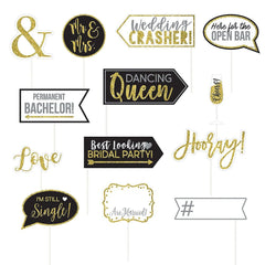 Mr & Mrs Photo Booth Sign Props, Black/Gold, 7-inch, 13-pk