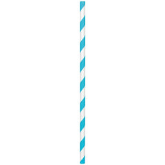 Caribbean Blue Striped Paper Straws, 8-inch, 50-pack