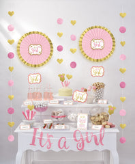 "It's a Girl" Treat Table Decorating Kit, Gold/Pink, 16-inch, 23-pk