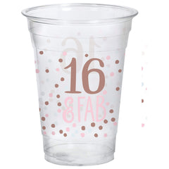 "16 & Fab" Plastic Reusable Cups, Clear/Pink, 16-oz, 20-pk