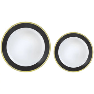 Black & Gold Bordered Premium Plastic Plates Multipack, 7.5-in & 10.5-in, 20-pcs