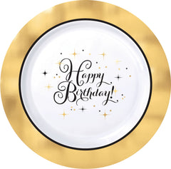 10.25-inch Metallic Gold Birthday Premium Plastic Dinner Plates, 10-pk
