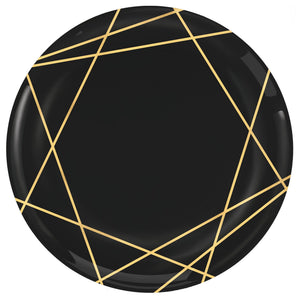 Round Plastic Reusable Dessert Plates, Black/Gold, 7-inch, 20-pk