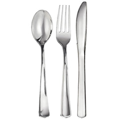Premium Metallic Silver Plastic Cutlery Set | 40 Forks, 20 Spoons, 20 Knives