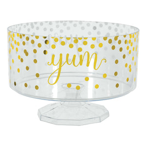 Yum Round Plastic Trifle Container, Clear/Gold Polka Dots, 76-oz