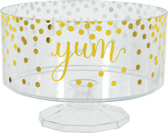 Yum Round Plastic Trifle Container, Clear/Gold Polka Dots, 76-oz