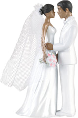 Brunette Bride & Groom Wedding Cake Topper, White, 4.5 inch