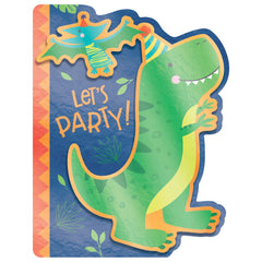 Dino-Mite Dinosaur Paper Invitations with Envelopes, Green/Blue, 8-pk