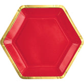 Red Hexagonal 7-inch Metallic Paper Plates, 8-pk