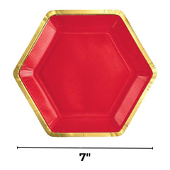 Red Hexagonal 7-inch Metallic Paper Plates, 8-pk