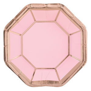 Metallic Rose Gold Hexagon Paper Dessert Plates, 7 inch, 8-pk