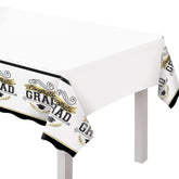 Congrats Grad Plastic Table Cover, Black/Gold, 54x84 inch