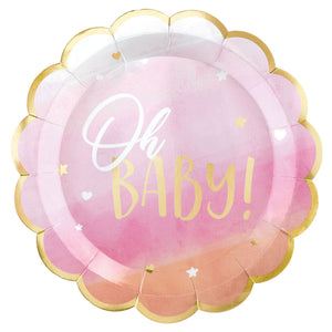 Oh Baby! Scalloped Paper Dinner Plates, Pink/Gold, 10.5-inch, 8-pk