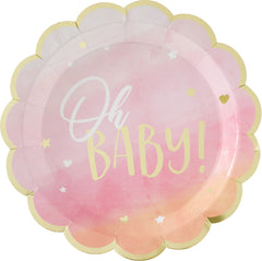 Oh Baby! Scalloped Paper Dinner Plates, Pink/Gold, 10.5-inch, 8-pk