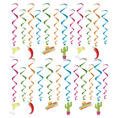 Fiesta Time Swirl Hanging Decorations, Orange/Blue, 12.5-inch, 30-pk