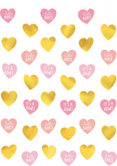 "It's a Girl" String Decorations, Gold/Pink, Hearts, 7-foot, 6-pk