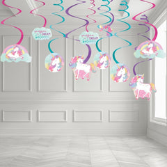 Unicorn Swirl Decorations, Pink/Blue, 10-inch, 12-pk
