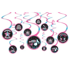 Internet Famous Happy Birthday Swirl Decorations, Pink/Blue/Black, 10-inch, 12-pk