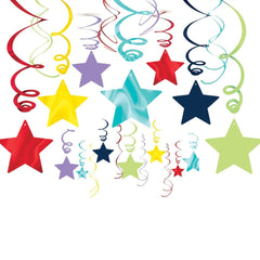 Rainbow Star Swirl Metallic Hanging Decorations, 30-pcs