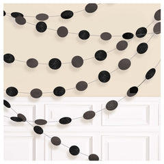 Black Glitter Polka Dot String Decorations - 7-Inch, 6-Pack