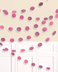 Bright Pink Polka Dot String Decorations, 7-inch, 6 Pack