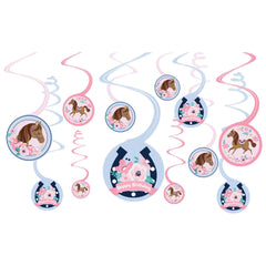Saddle Up Happy Birthday Swirl Decorations, Pink/Blue, 10-inch, 12-pk